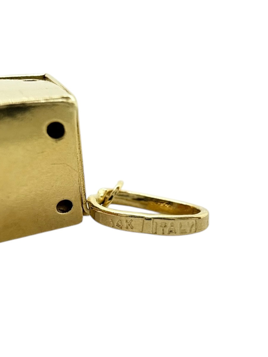14K Italian Yellow Gold Hollow Die Pendant - 7.5mm - 1.5g