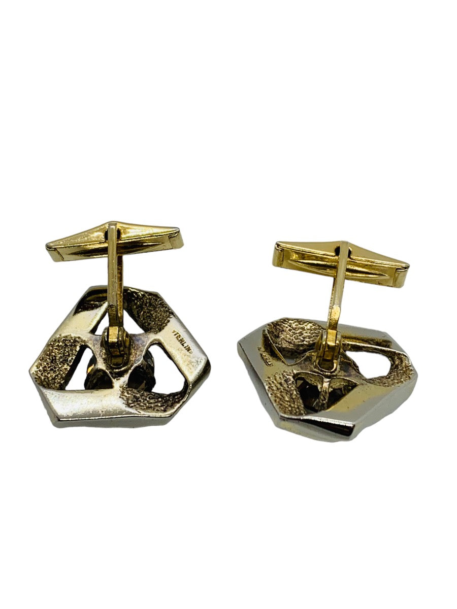 925 Sterling Silver Men's Cuff Links With Brawn Topaz 15.8g