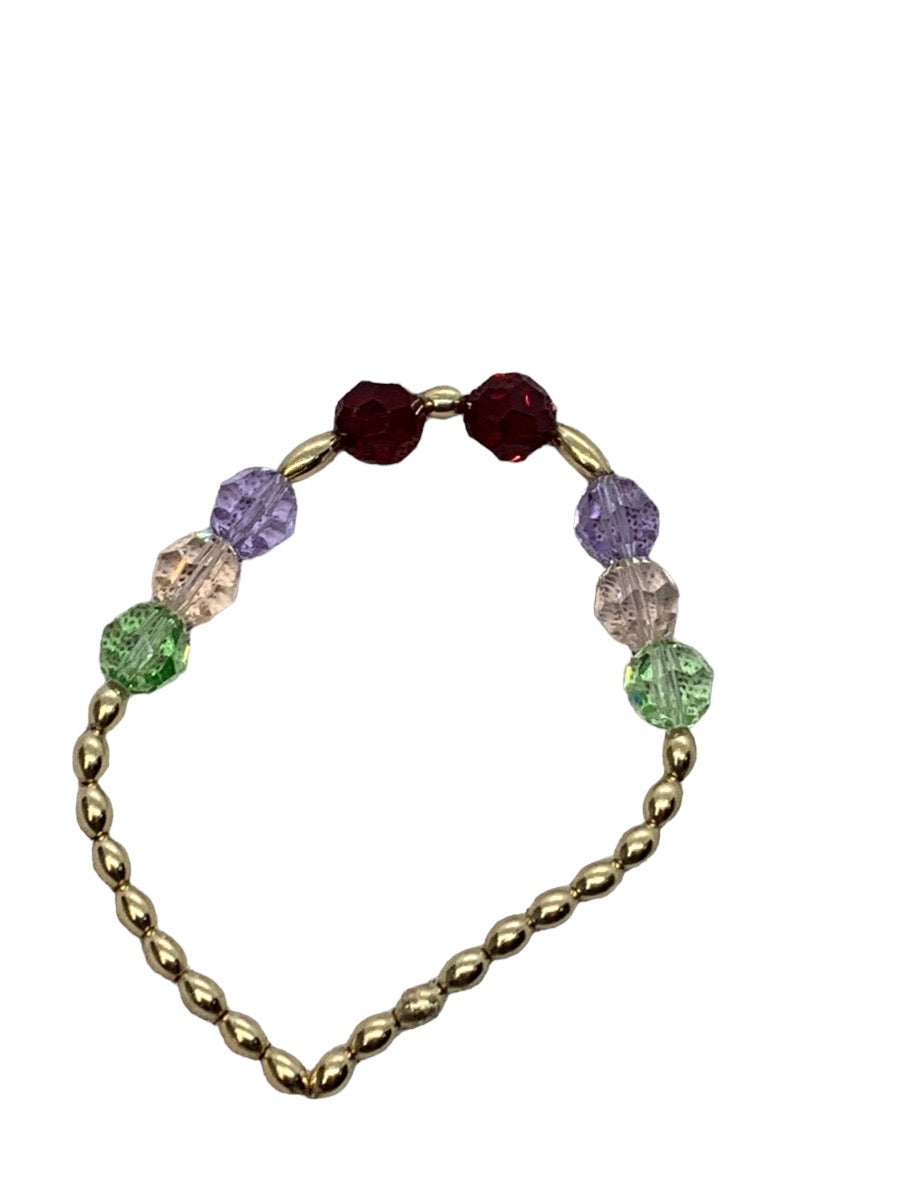 14K Yellow Gold Beaded Colored Stone Stretchy Bracelet 7.5 Grams
