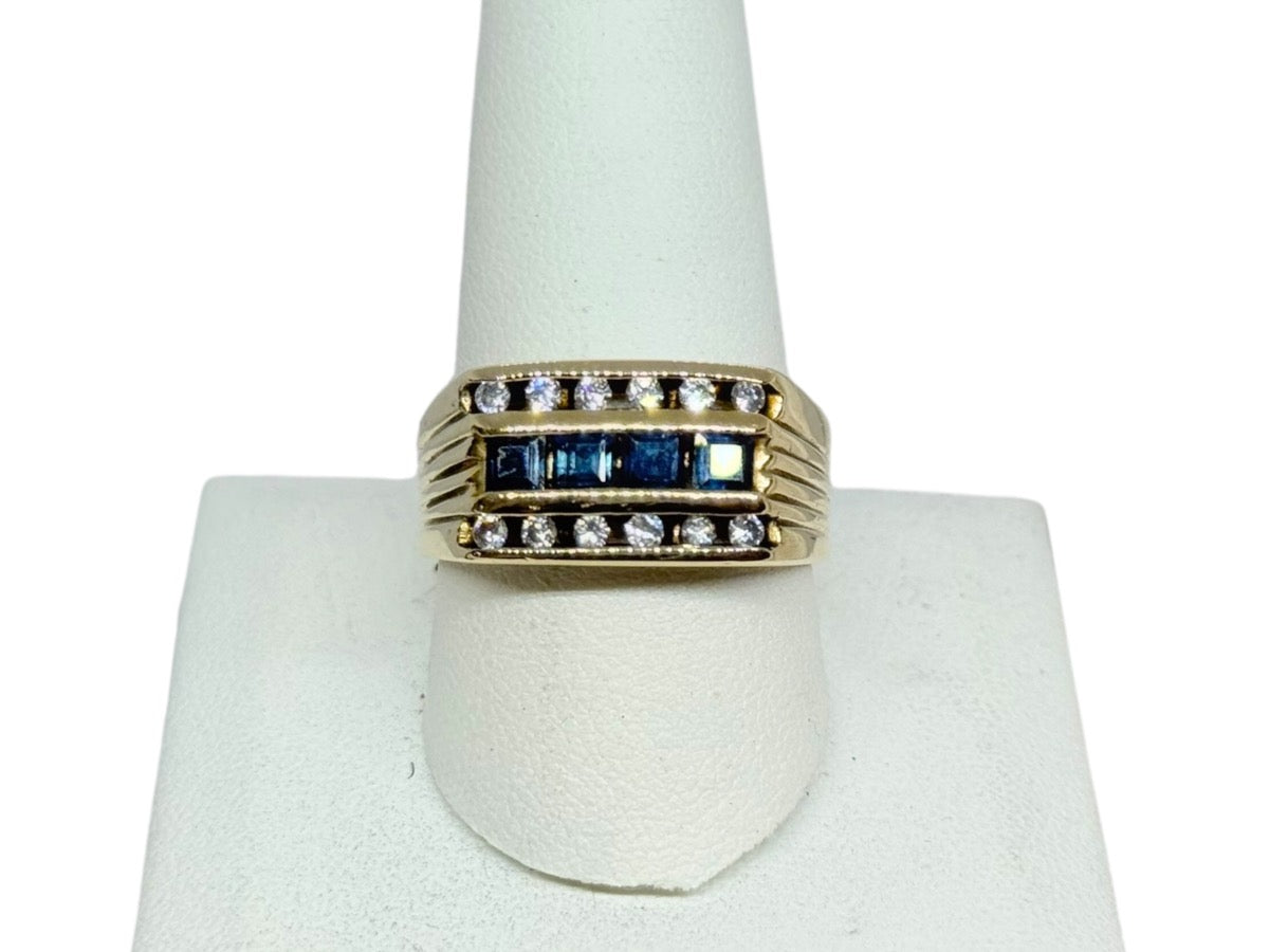 14K Yellow Gold Men's Blue Stone / Diamond Ring Size 10.5 | 10.2g