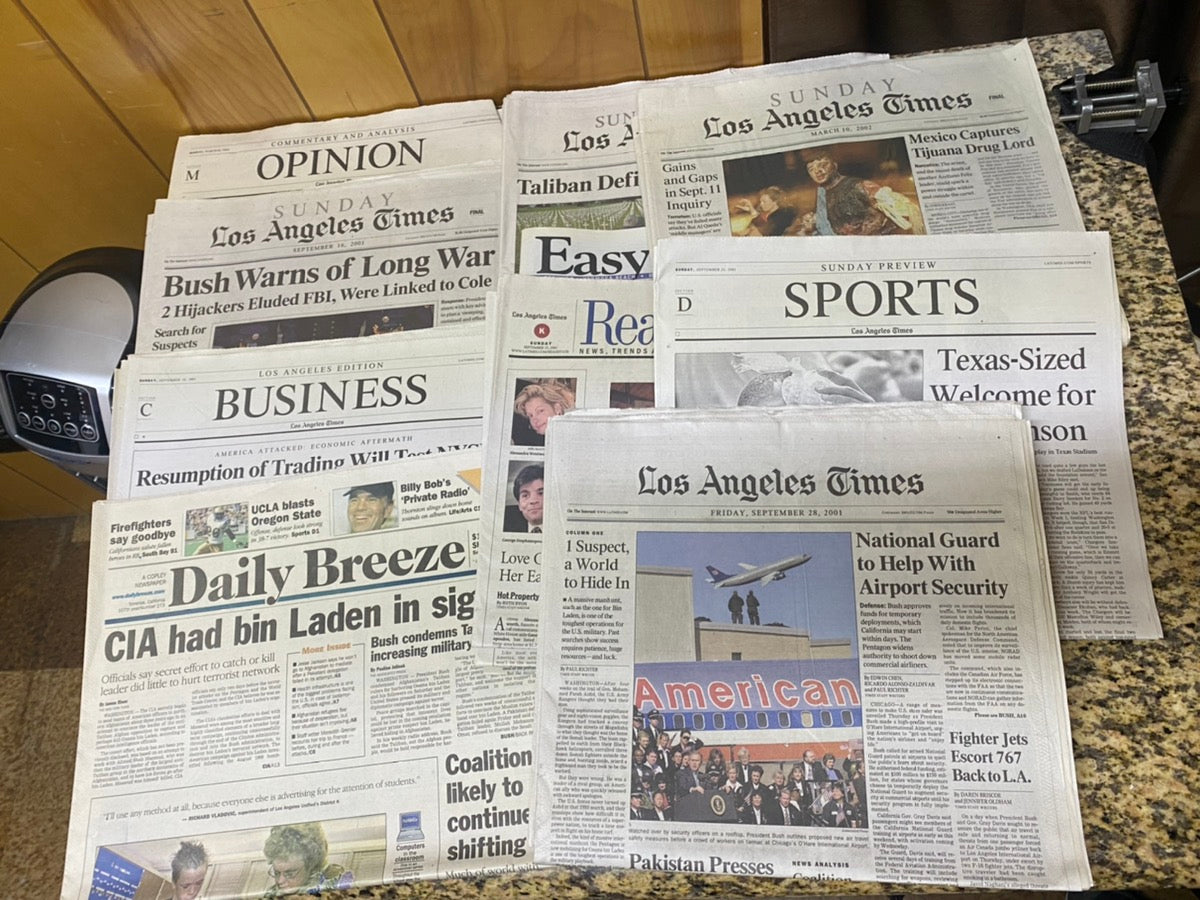 Lot of 2001 9/11 Attack News Paper, Time Magazine, Daily Breeze + More
