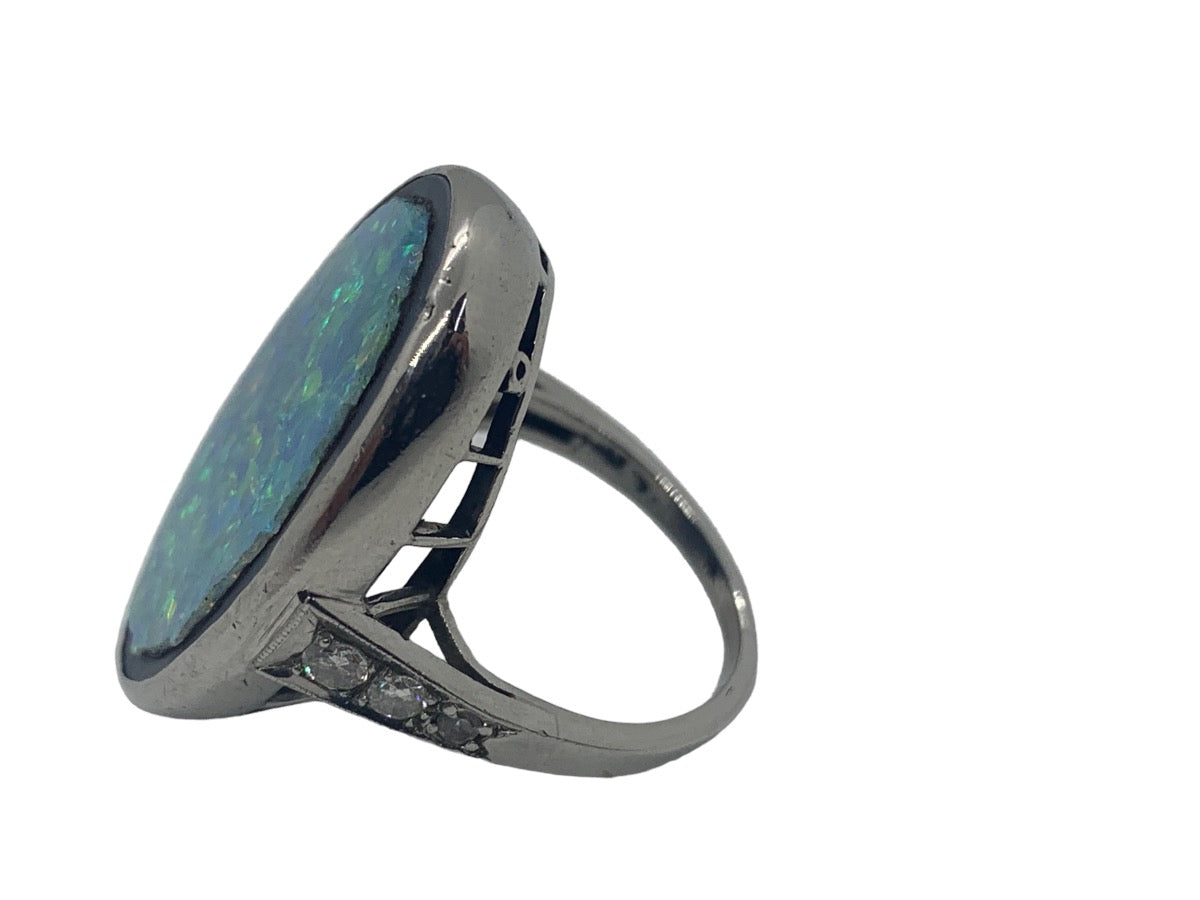 Platinum 950 Diamond Opal Lady's Ring 0.06 CTW Dias Size 4 / 10.6 Gram