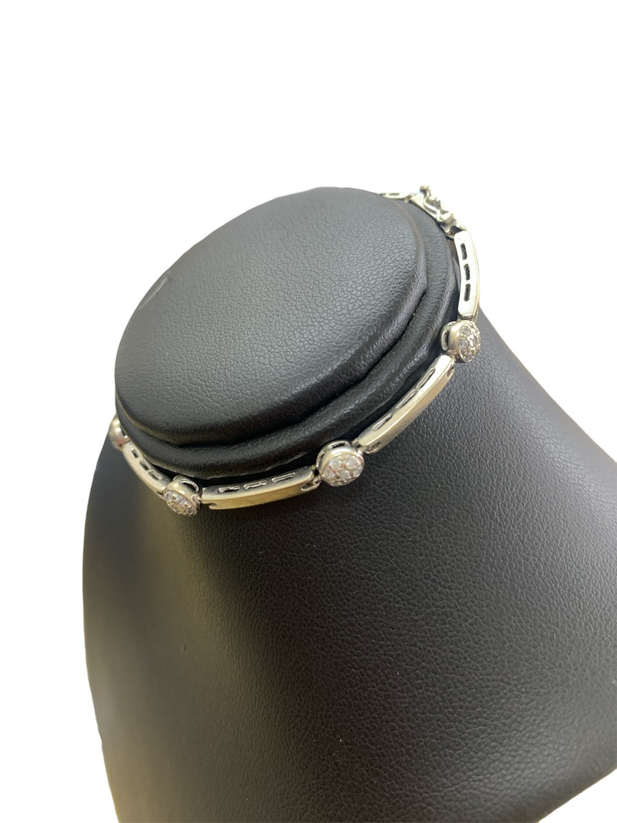 14K White Gold & Stone Bracelet - 3" - 10.2g