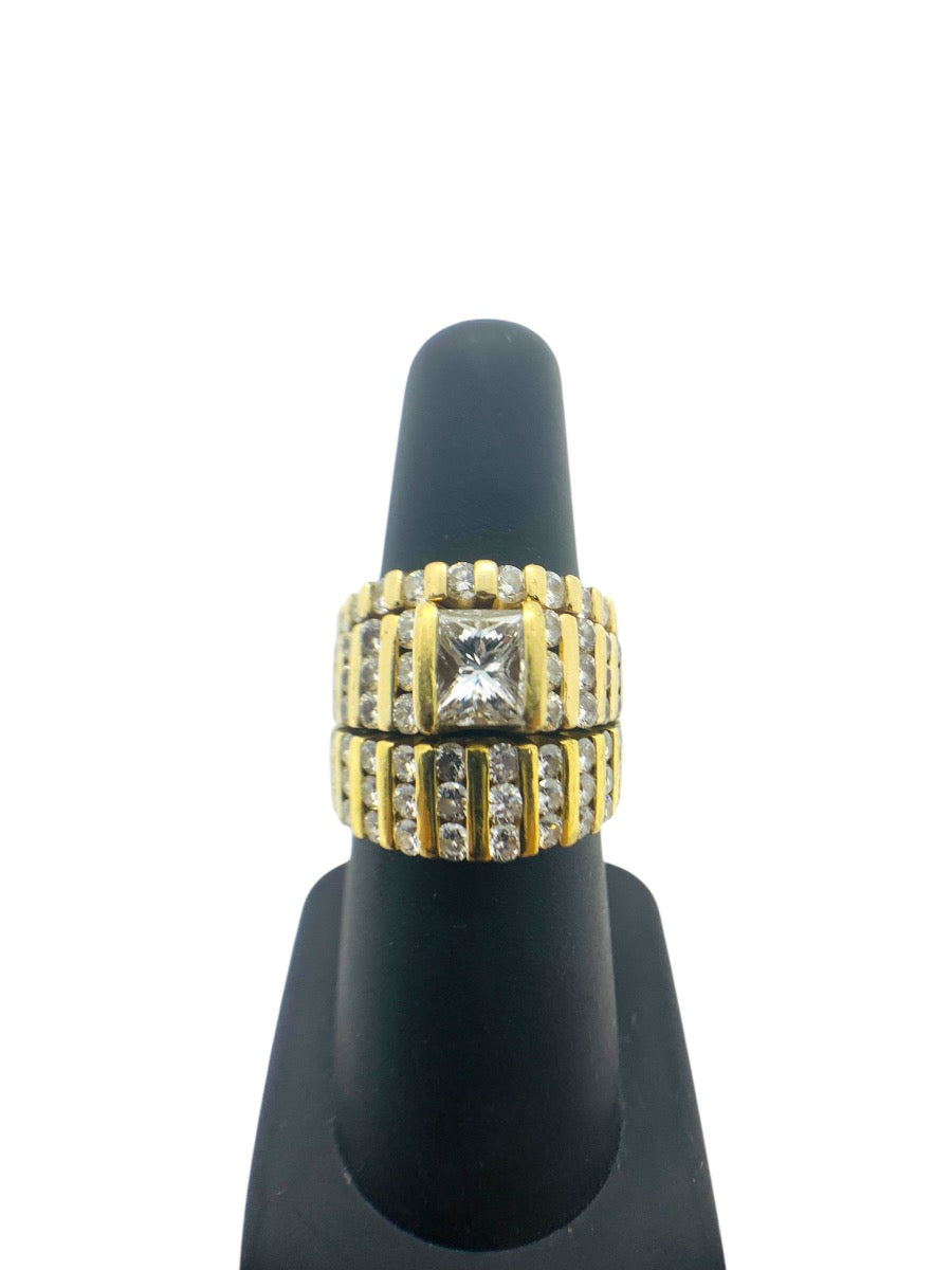 18K & 14K Yellow Gold Lady's Fancy Cluster Ring 71Dias Size 5.75 | 3.10CTW