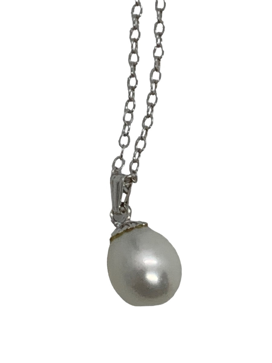 14K White Gold Pearl Necklace w/ Matching Dangling Earrings Set 4.6g