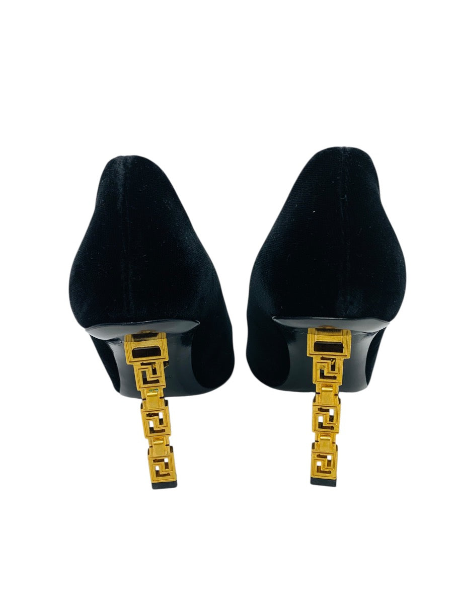 Versace Medusa Suede Pumps Black Gold/Tone Heels 37= U.S 7