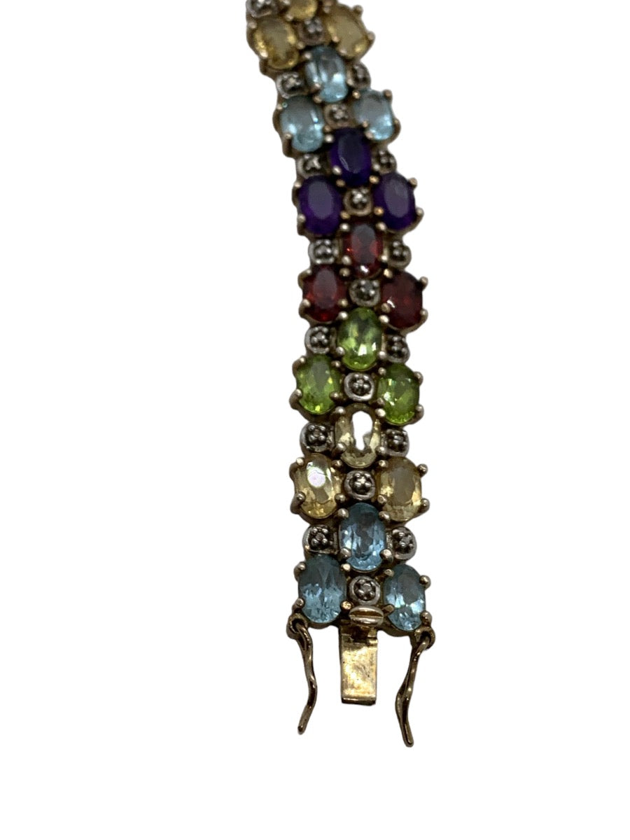 Sterling Silver .925 Gold filled Multicolor Stones Bracelet (8" Long)