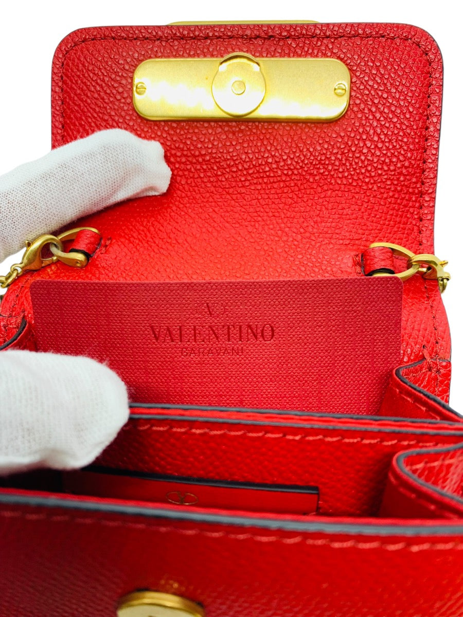 Valentino Garavani VLogo Red Compact Wallet w/ Chain Strap