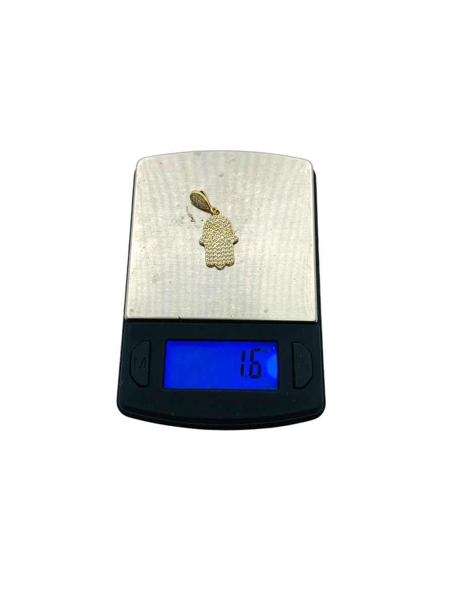 14K Yellow Gold Hand Design Pendant with Clear Stones | 1.6g