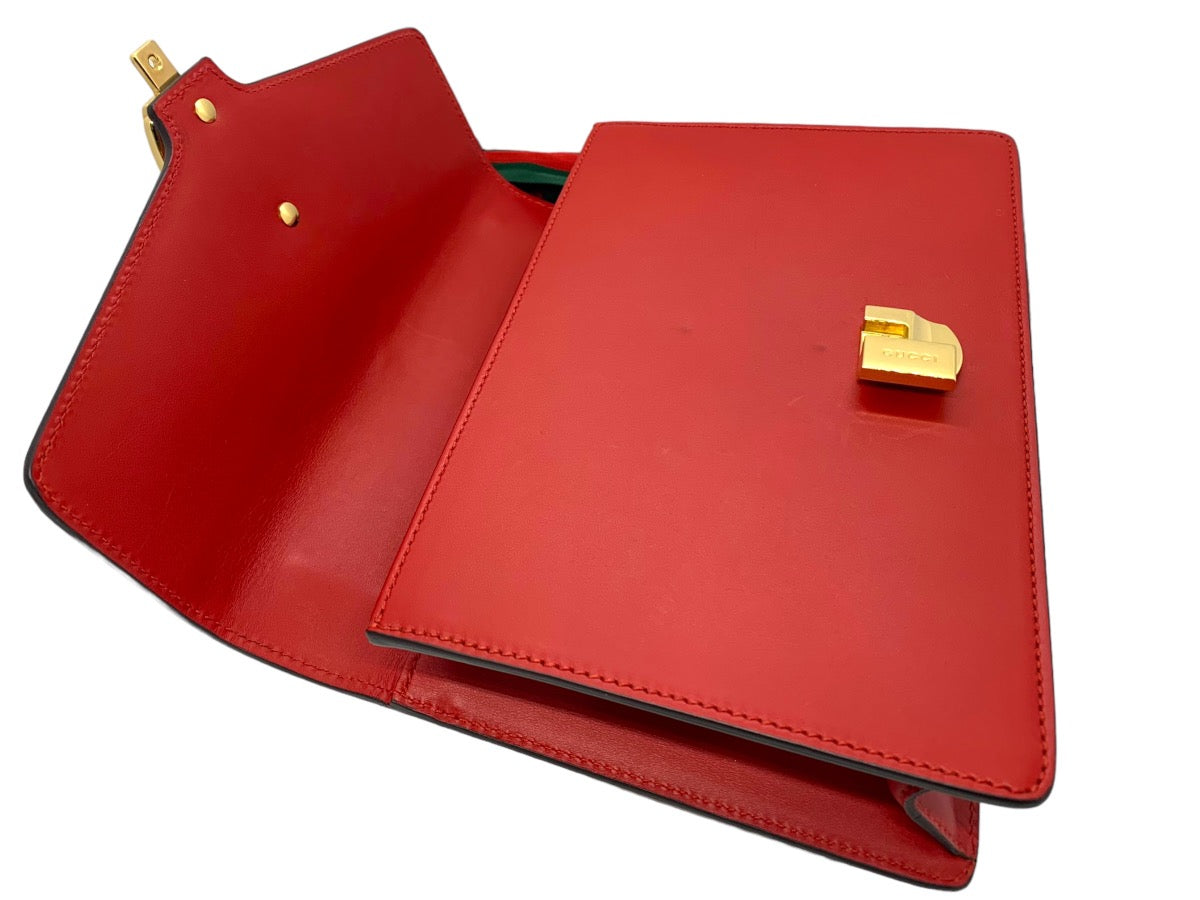 Gucci Red Leather Sylvie Shoulder Bag w/ Fabric Strap