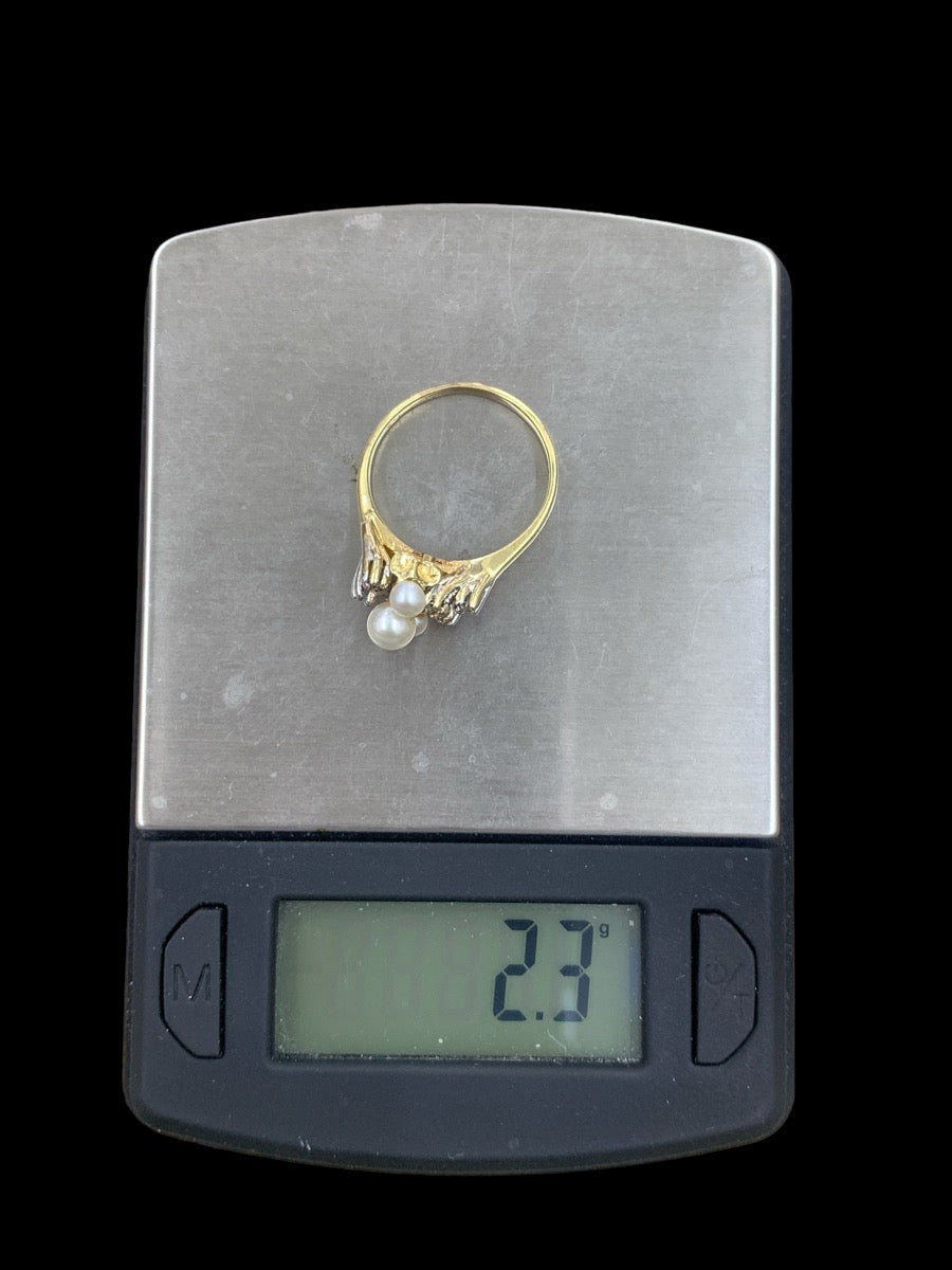 14K Yellow Gold/Diamond/Pearl Ring - 0.06tcw - Size 5 - 2.3g