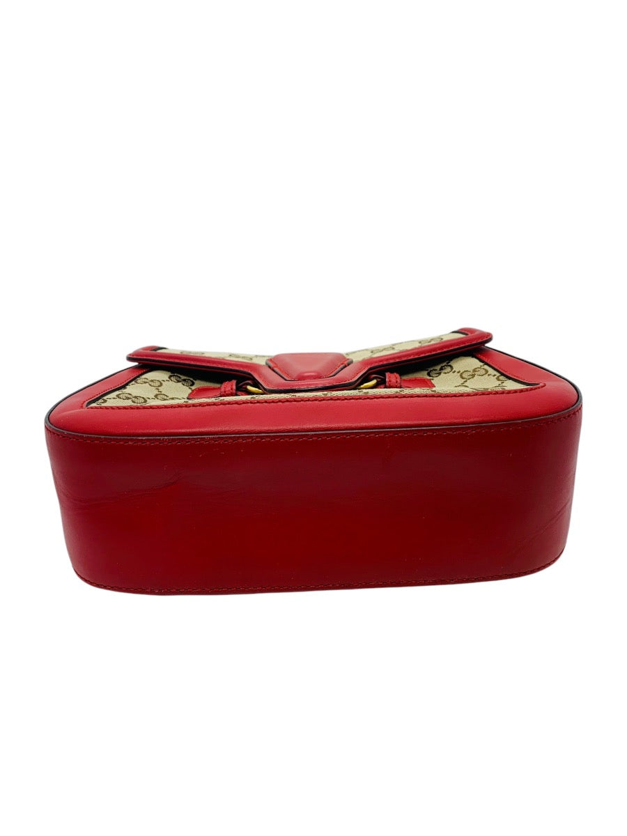 Gucci Monogram Ruinart Calfskin Medium Lady Web Shoulder Bag Beige Ebony Hibiscus Red