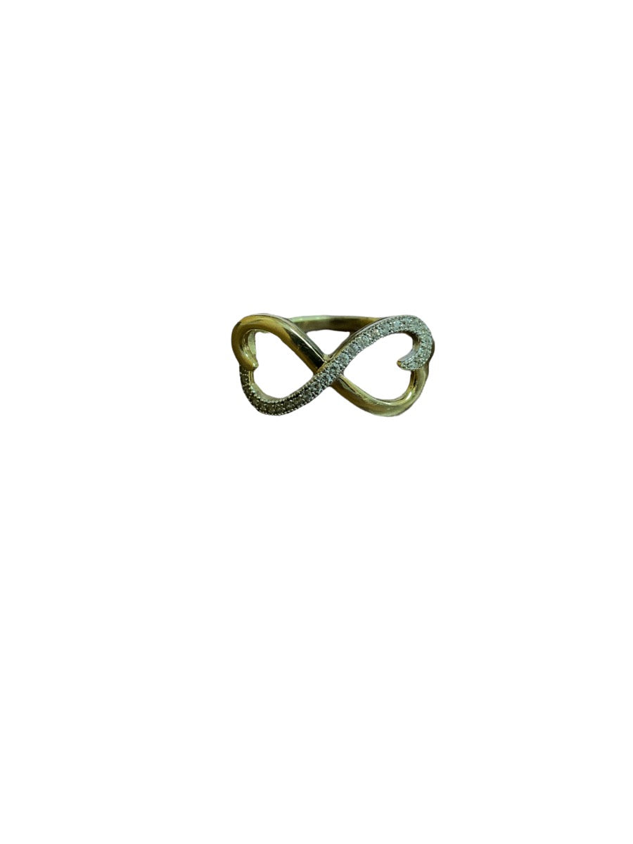 14K Yellow Gold Women's White Stone Infinity Ring 2g Size 7