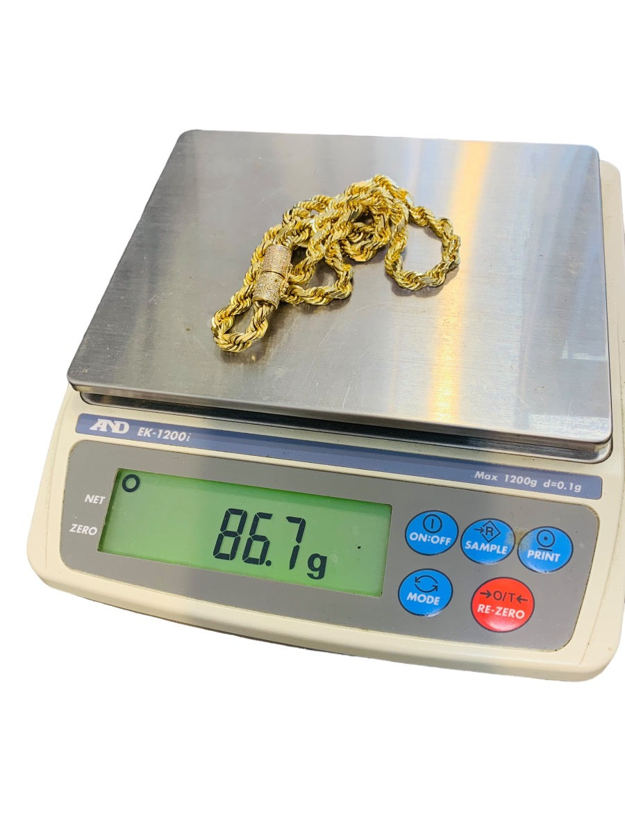 14K Yellow Gold Rope Diamond Clasp Chain