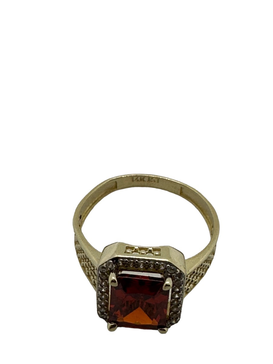 14K Yellow Gold Fancy Design Lady's Red-CZ Stone Ring Size 7.5 / 3 G