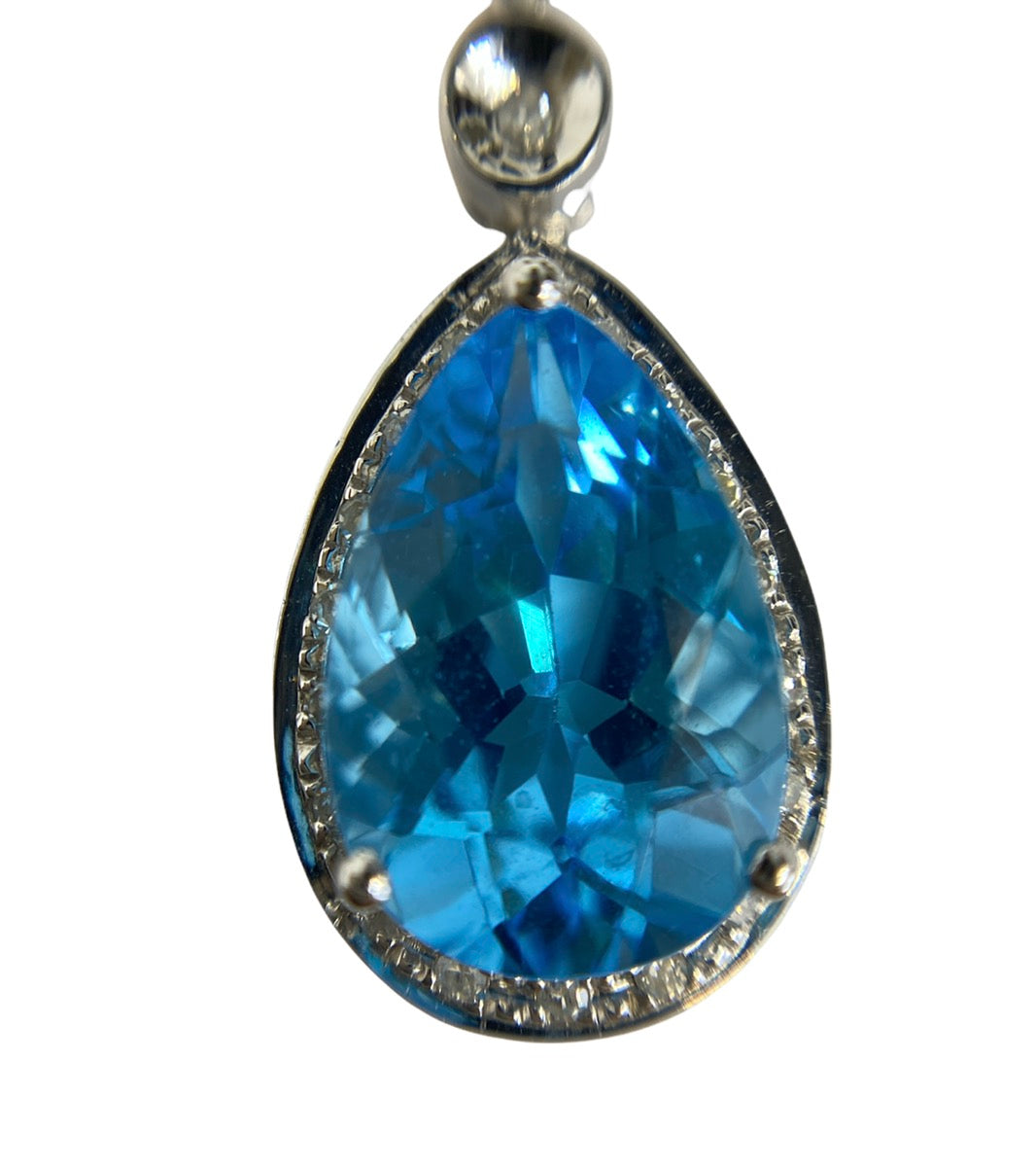 14K White Gold Diamond and Topaz Pendant Necklace 0.25 CTW, 2.9G, 10"