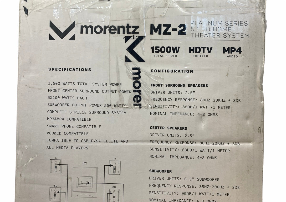 Morentz MZ-2 Platinum Series 5.1 HD Home Theater System 1500W (LOCAL ONLY)