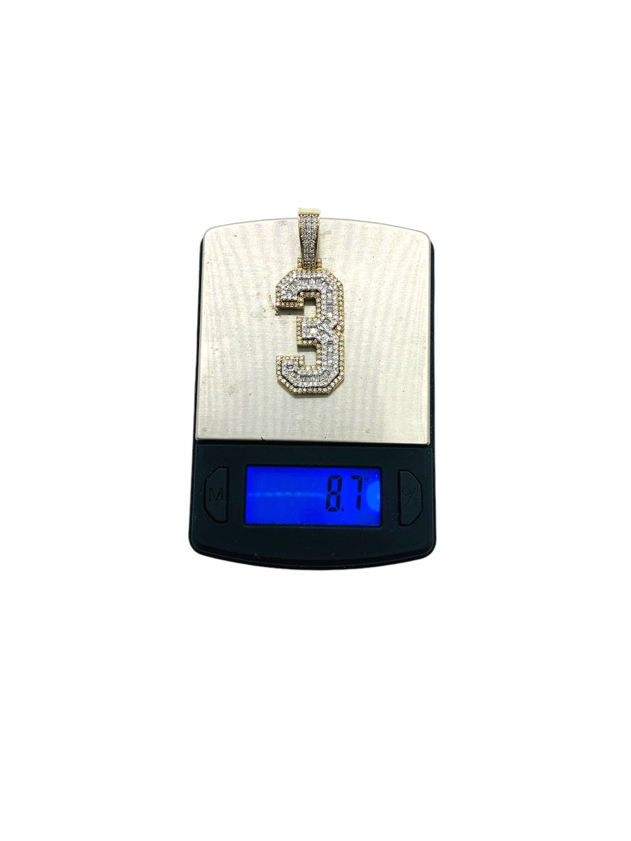 10K Yellow Gold "3" Design Pendant | 0.70CTW | 8.7g