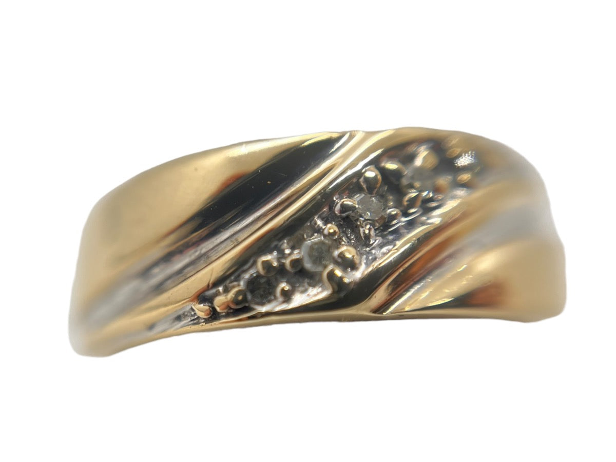 14K Yellow Gold Ring Slant Diamond Design