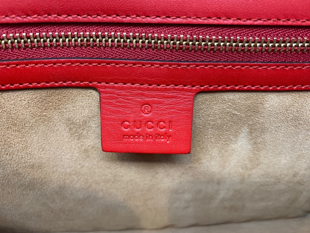 Gucci Red Leather Sylvie Shoulder Bag w/ Fabric Strap