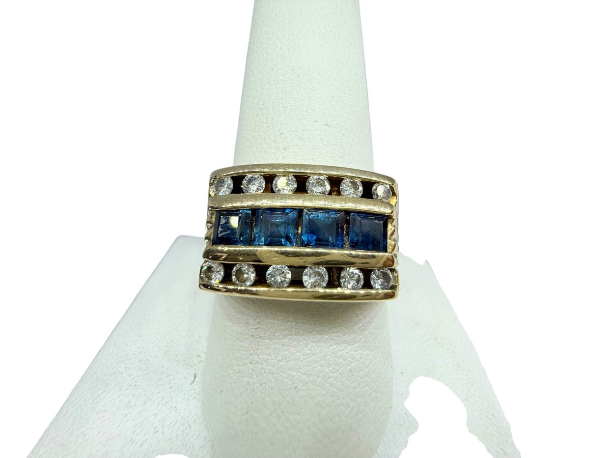 14K Yellow Gold Men's Blue Stone / Diamond Ring Size 10.5 | 10.2g