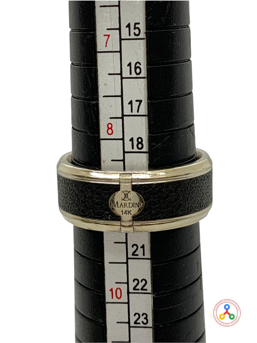 Modern 14K White Gold Diamond Mardini Carbon Fiber Accent Men's Band