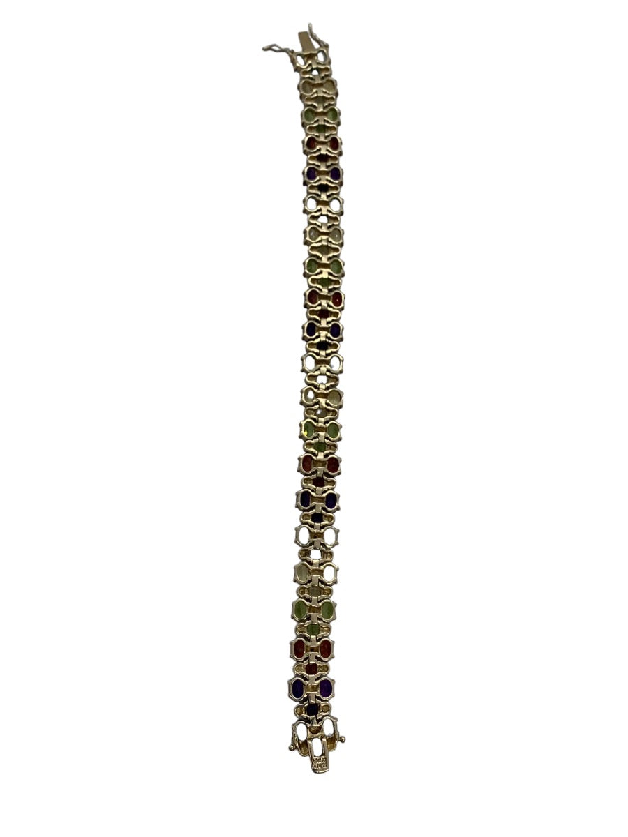 Sterling Silver .925 Gold filled Multicolor Stones Bracelet (8" Long)