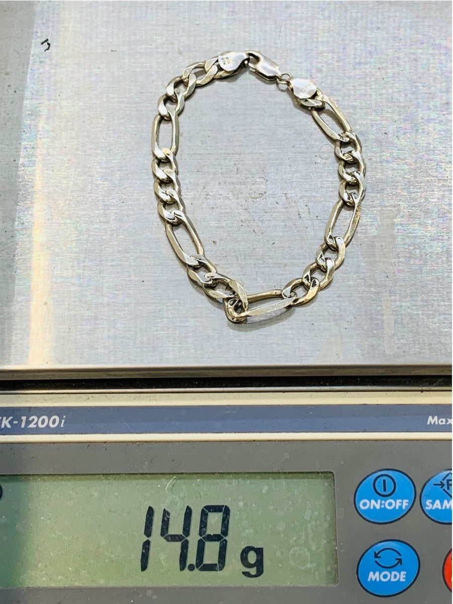 Mexico .925 Figaro Sterling Silver Bracelet