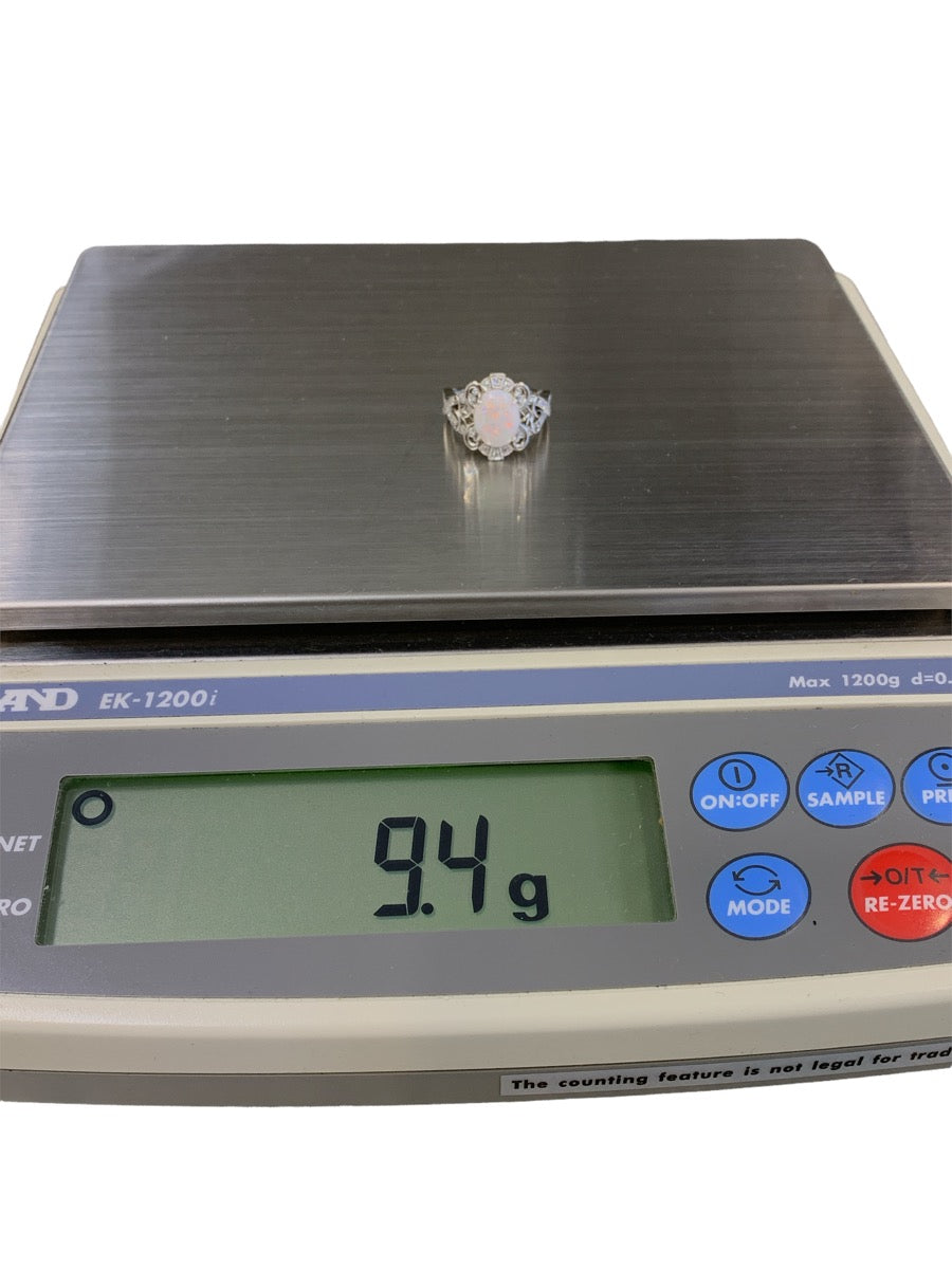 Platinum (950) Women's Opal & Diamond Ring 0.50CT Size 5.5, 9.3 Grams