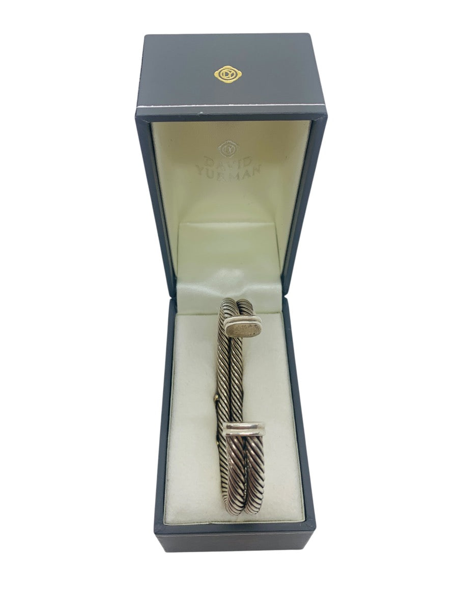 David Yurman Cable Bangle Bracelet .925 Sterling Silver w/Natural Round Diamonds 3.6ct