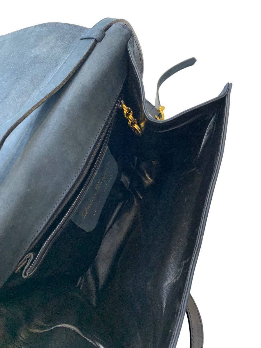 Salvatore Ferragamo Navy Blue Suede Handbag Purse (21-3107/28)
