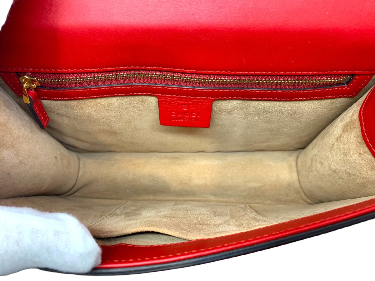Gucci Red Leather Sylvie Shoulder Bag w/ Fabric Strap