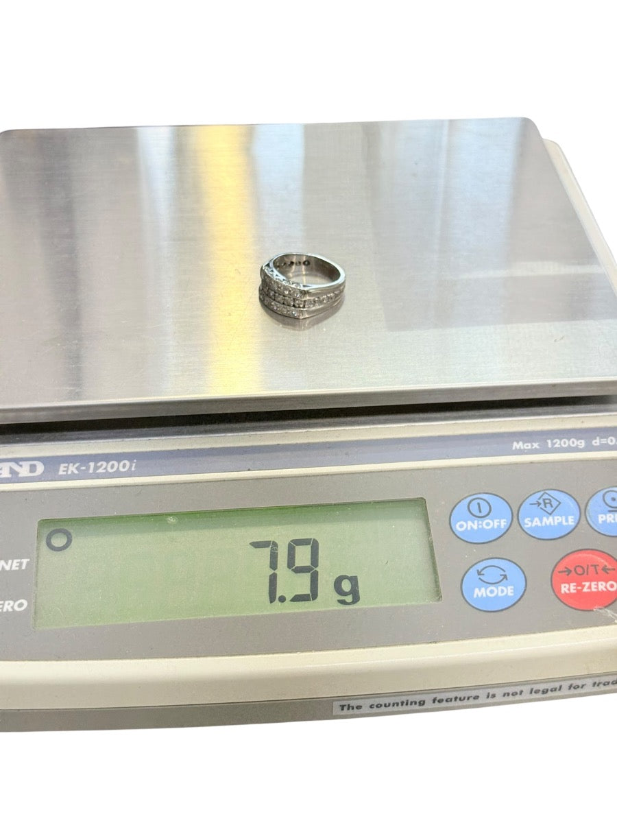 14K White Gold Triple Row Natural Diamond Band | Size 7 | 7.9g