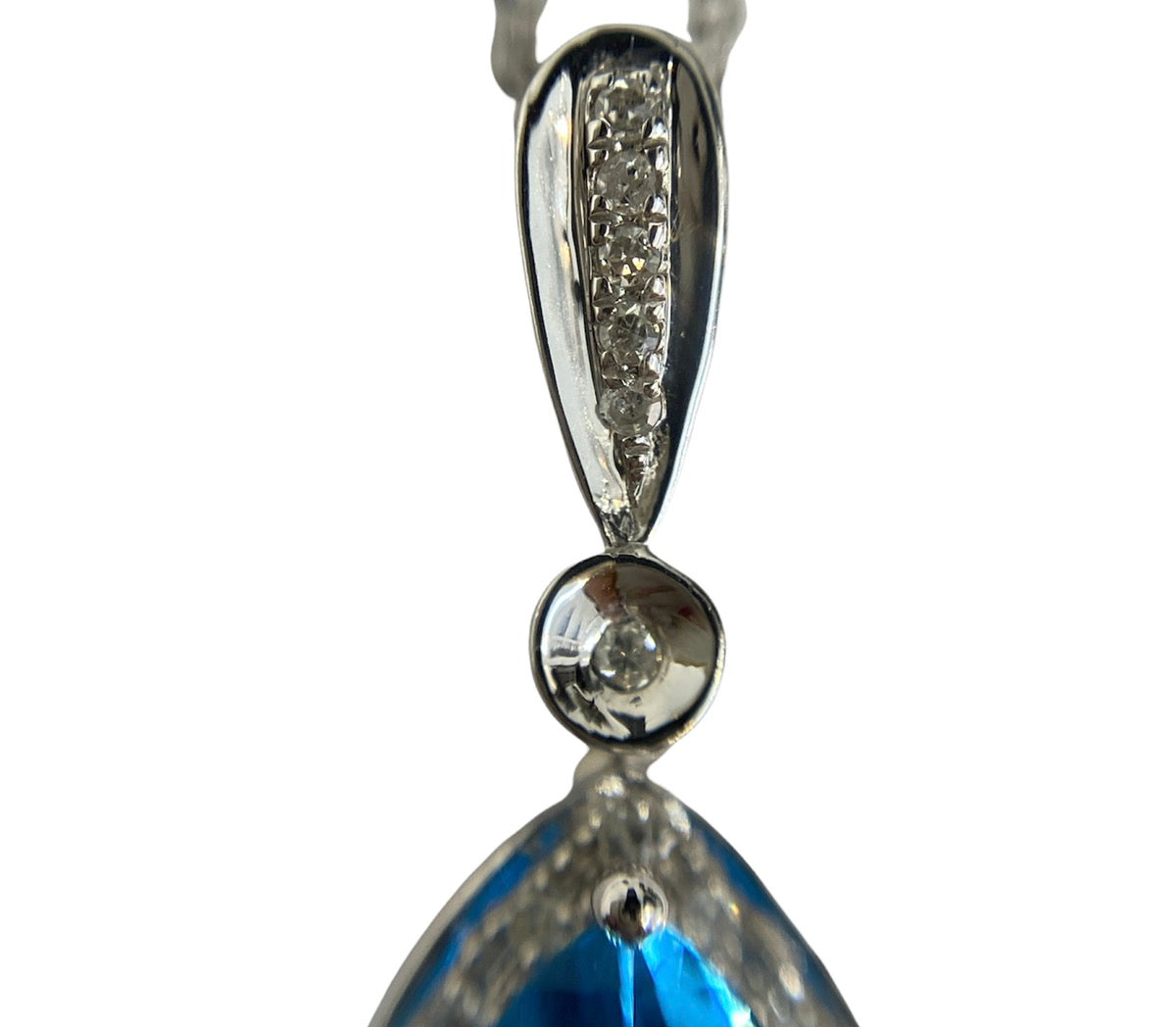 14K White Gold Diamond and Topaz Pendant Necklace 0.25 CTW, 2.9G, 10"