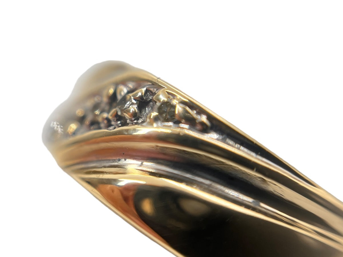 14K Yellow Gold Ring Slant Diamond Design