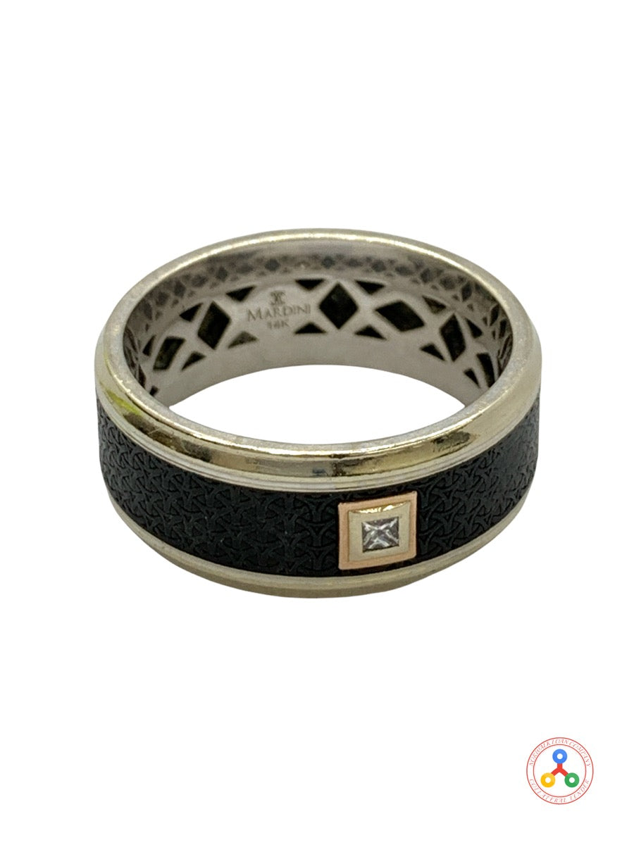 Modern 14K White Gold Diamond Mardini Carbon Fiber Accent Men's Band