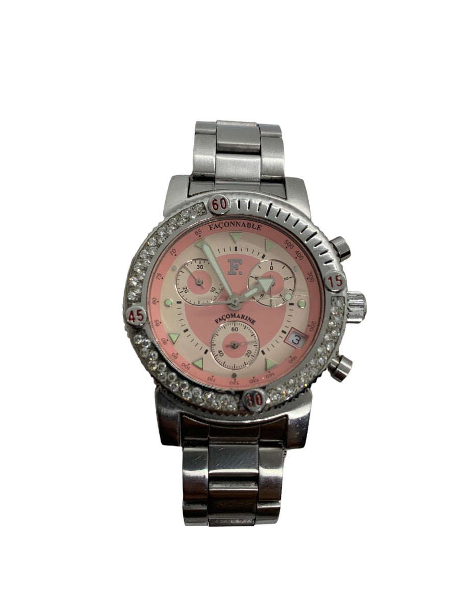 Faconnable Facomarine Lady's Diamond Watch Quartz Pink Face 40mm
