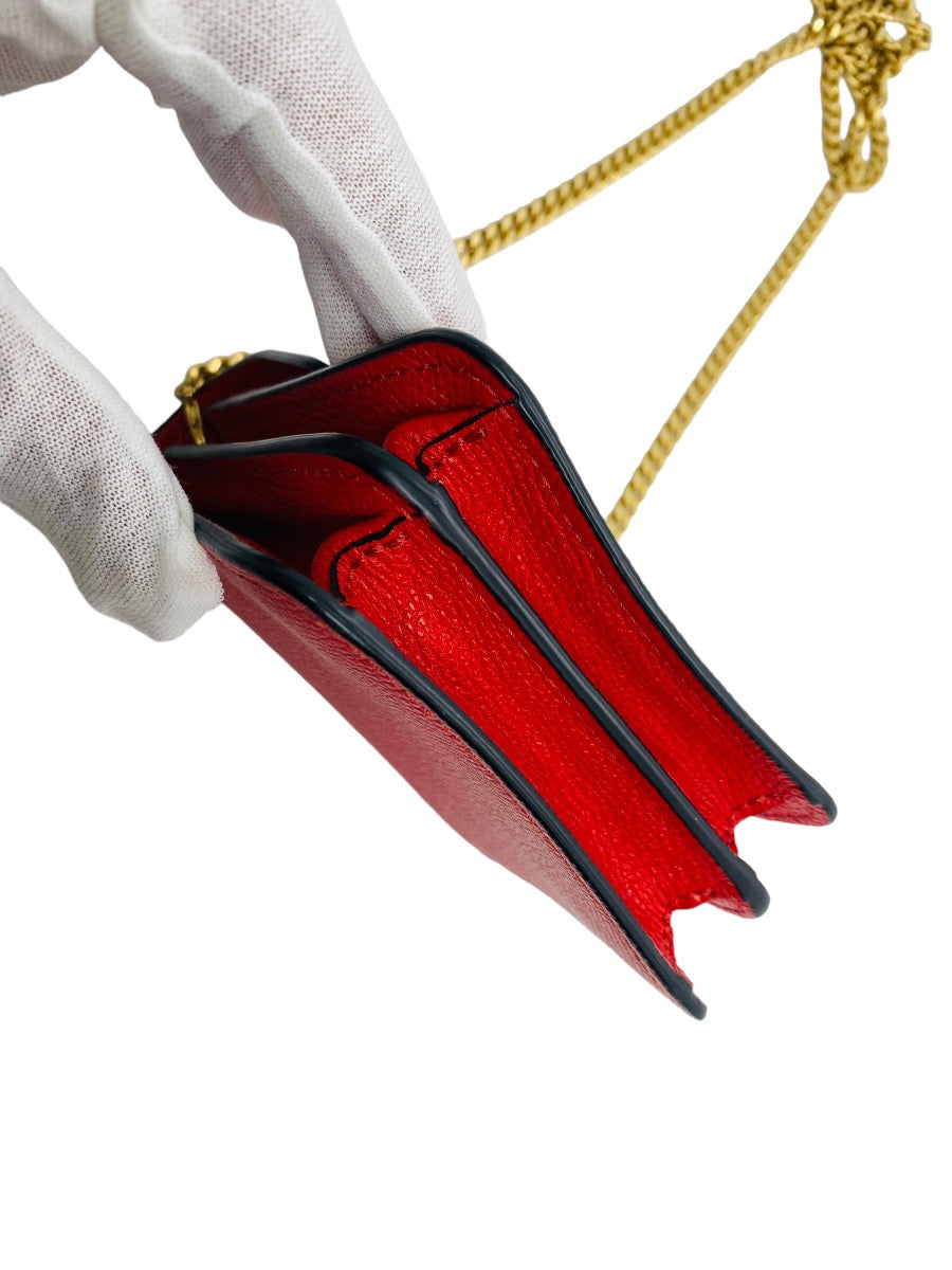 Valentino Garavani VLogo Red Compact Wallet w/ Chain Strap