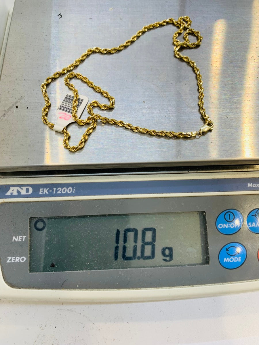 14K Yellow Gold Rope Chain | Size 20 | 10.8g