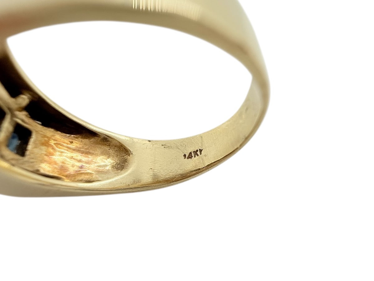 14K Yellow Gold Men's Blue Stone / Diamond Ring Size 10.5 | 10.2g