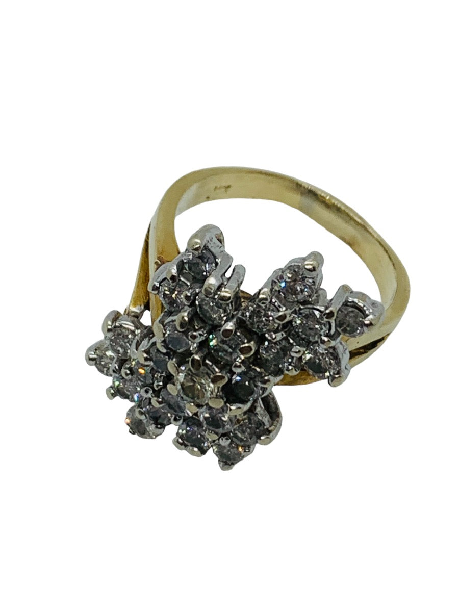 14K 2-Tone Gold Lady's Cluster Diamond Ring 2.5 CTW Size 7.5 / 9 Grams