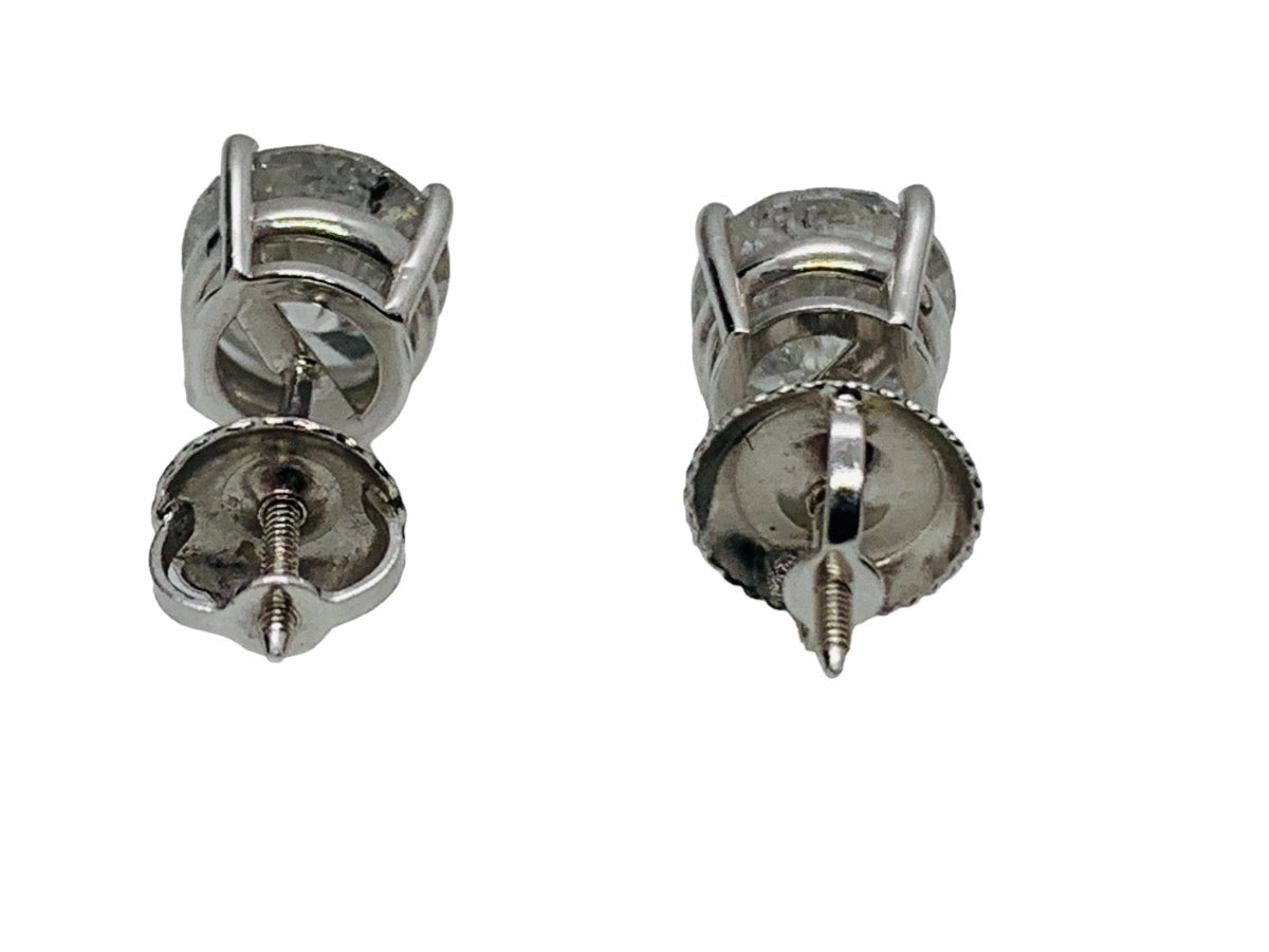 14K White Gold Diamond Stud Earrings 1.7 CTW /1.4 Gr /i3-i2 Clarity /M-L Color