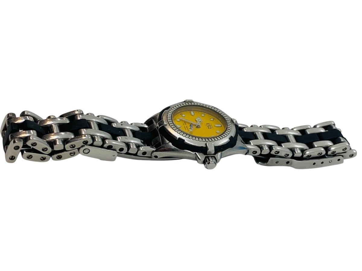 Vintage Esq by Movado Diver Style Quartz Wristwatch Steel w/ Yellow Dial