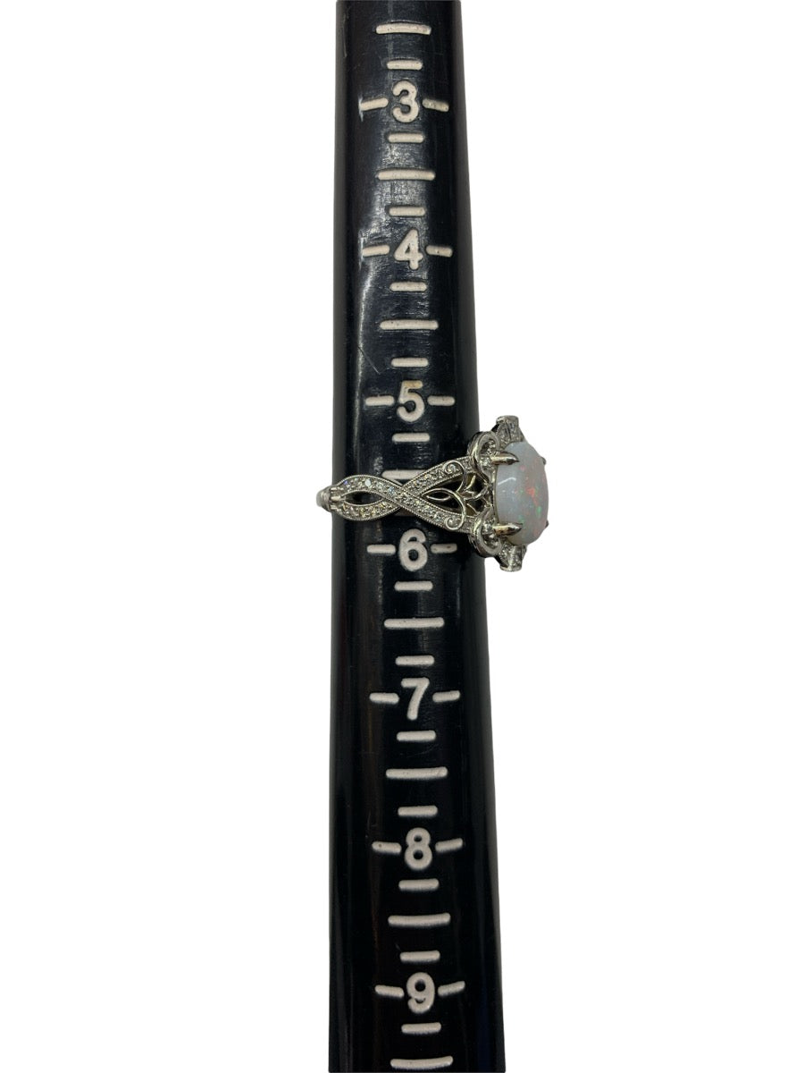 Platinum (950) Women's Opal & Diamond Ring 0.50CT Size 5.5, 9.3 Grams