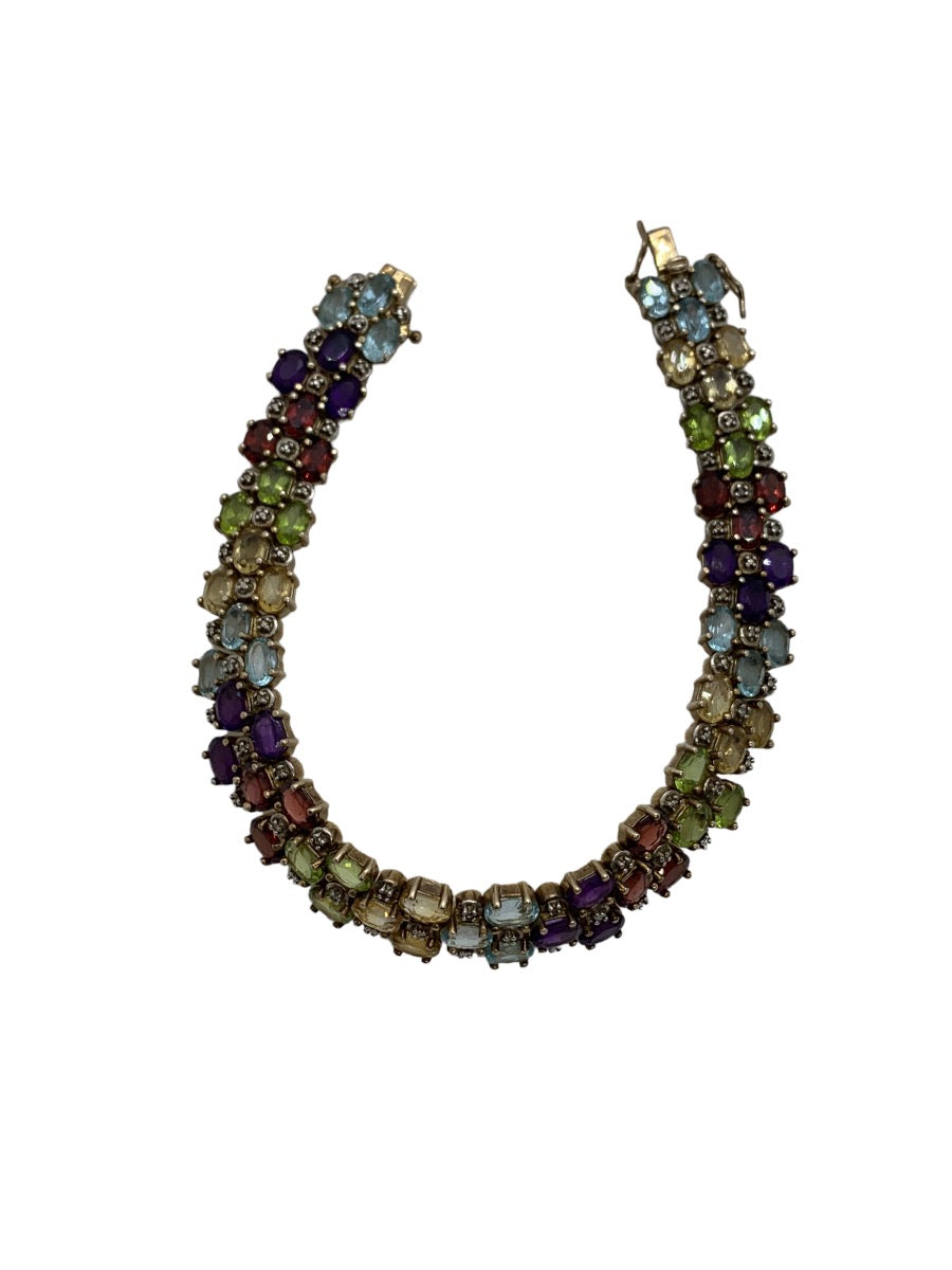 Sterling Silver .925 Gold filled Multicolor Stones Bracelet (8" Long)