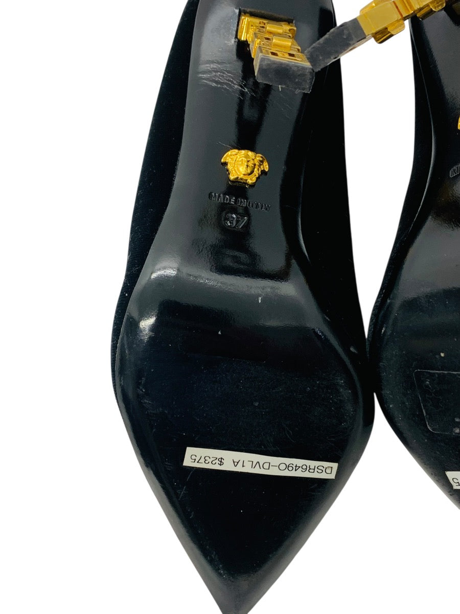 Versace Medusa Suede Pumps Black Gold/Tone Heels 37= U.S 7