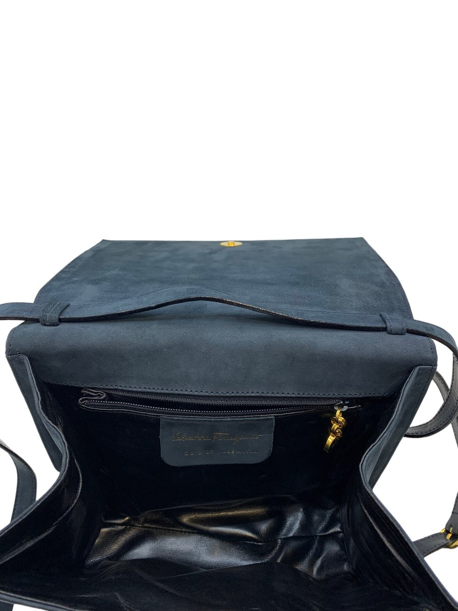 Salvatore Ferragamo Navy Blue Suede Handbag Purse (21-3107/28)
