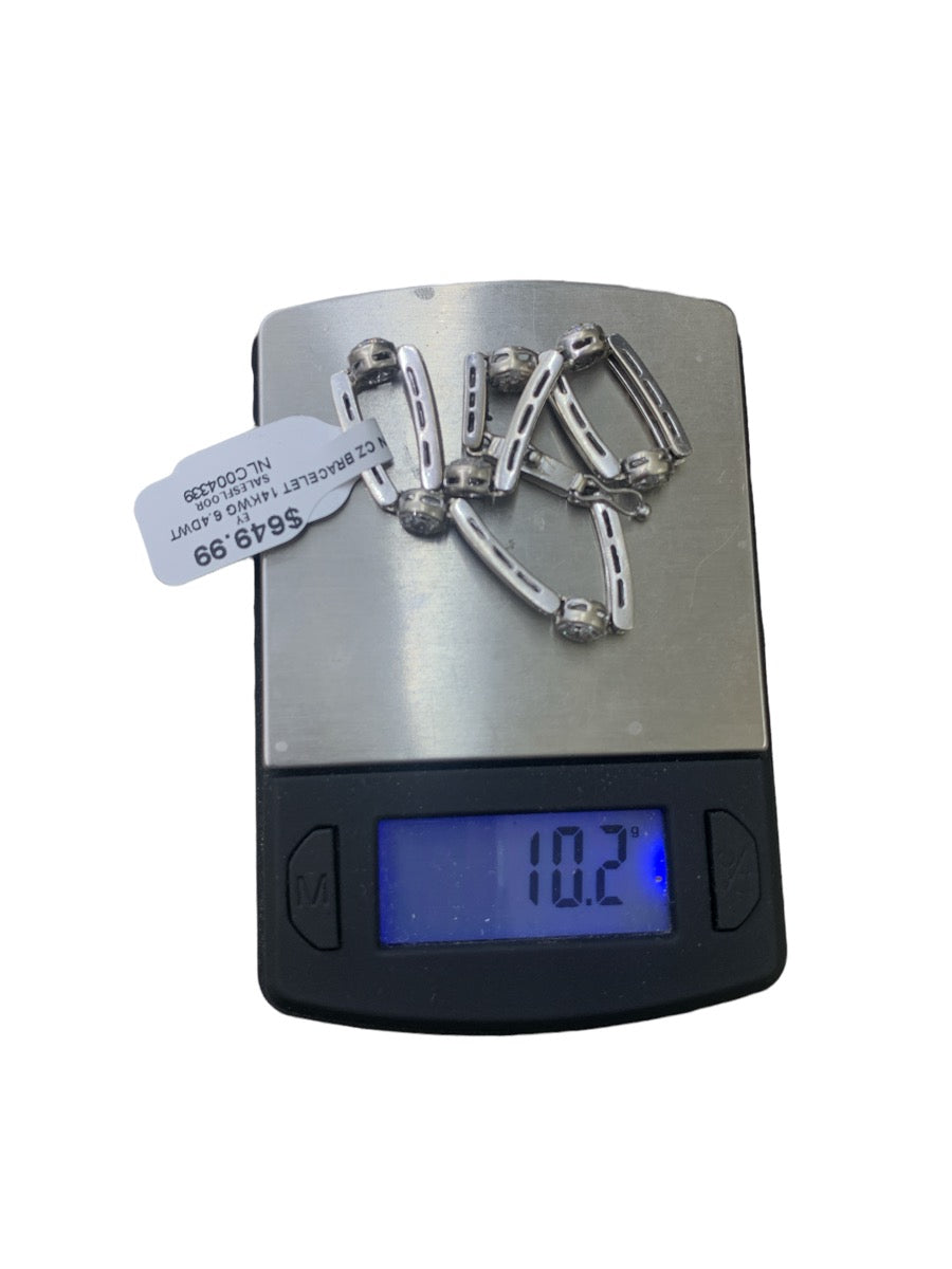 14K White Gold & Stone Bracelet - 3" - 10.2g