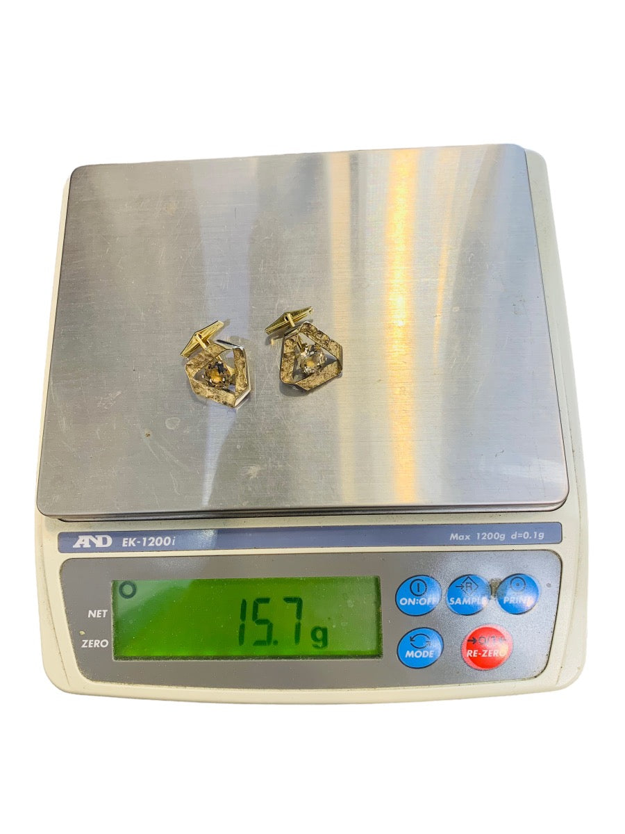 925 Sterling Silver Men's Cuff Links With Brawn Topaz 15.8g