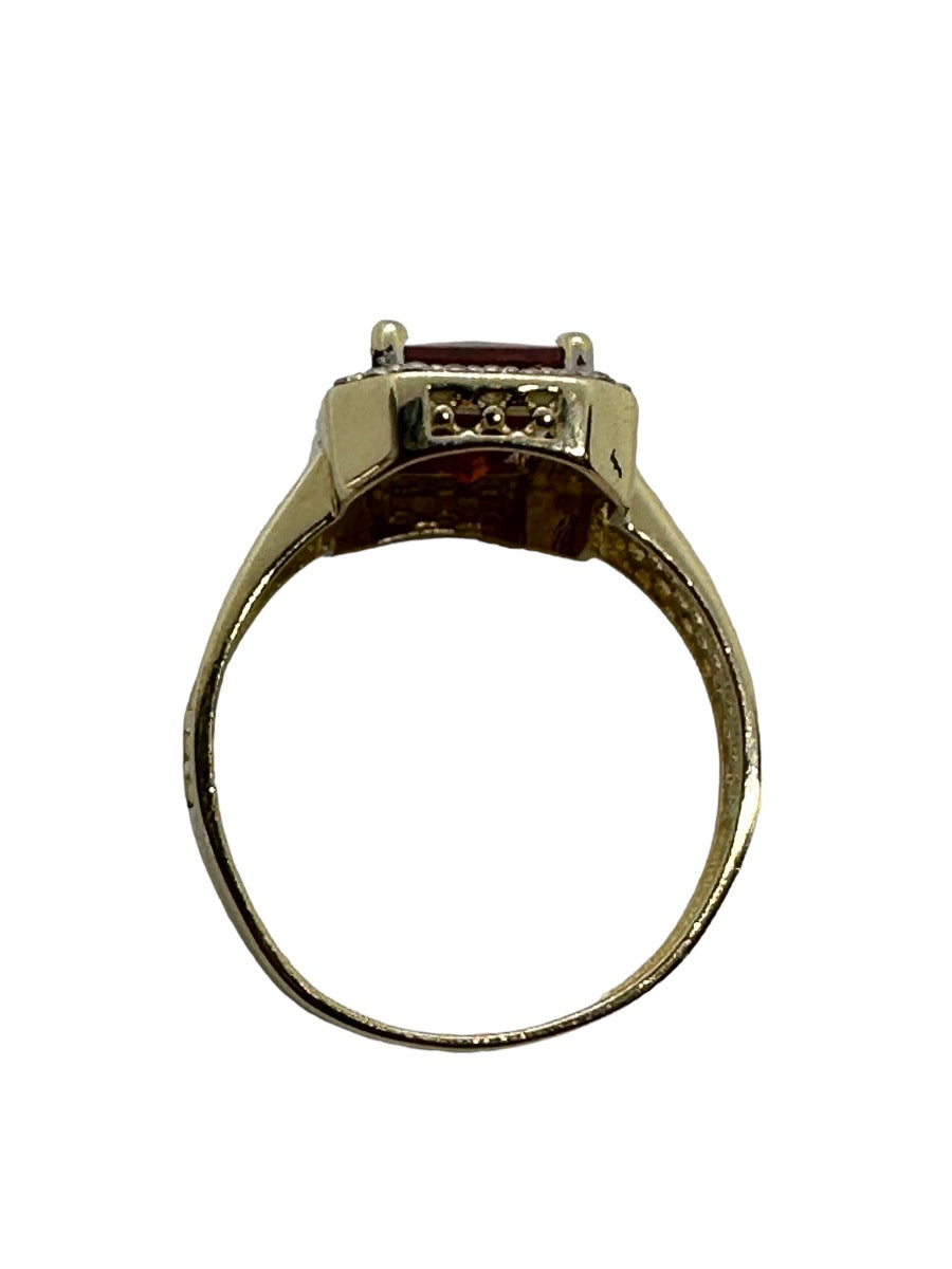14K Yellow Gold Fancy Design Lady's Red-CZ Stone Ring Size 7.5 / 3 G